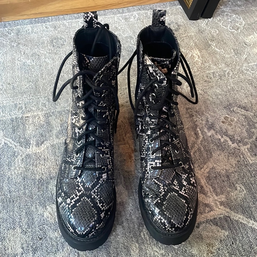 Snake print combat boot